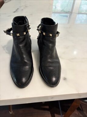 Valentino Black Studded Leather Ankle Boots - Women's Fashion Booties